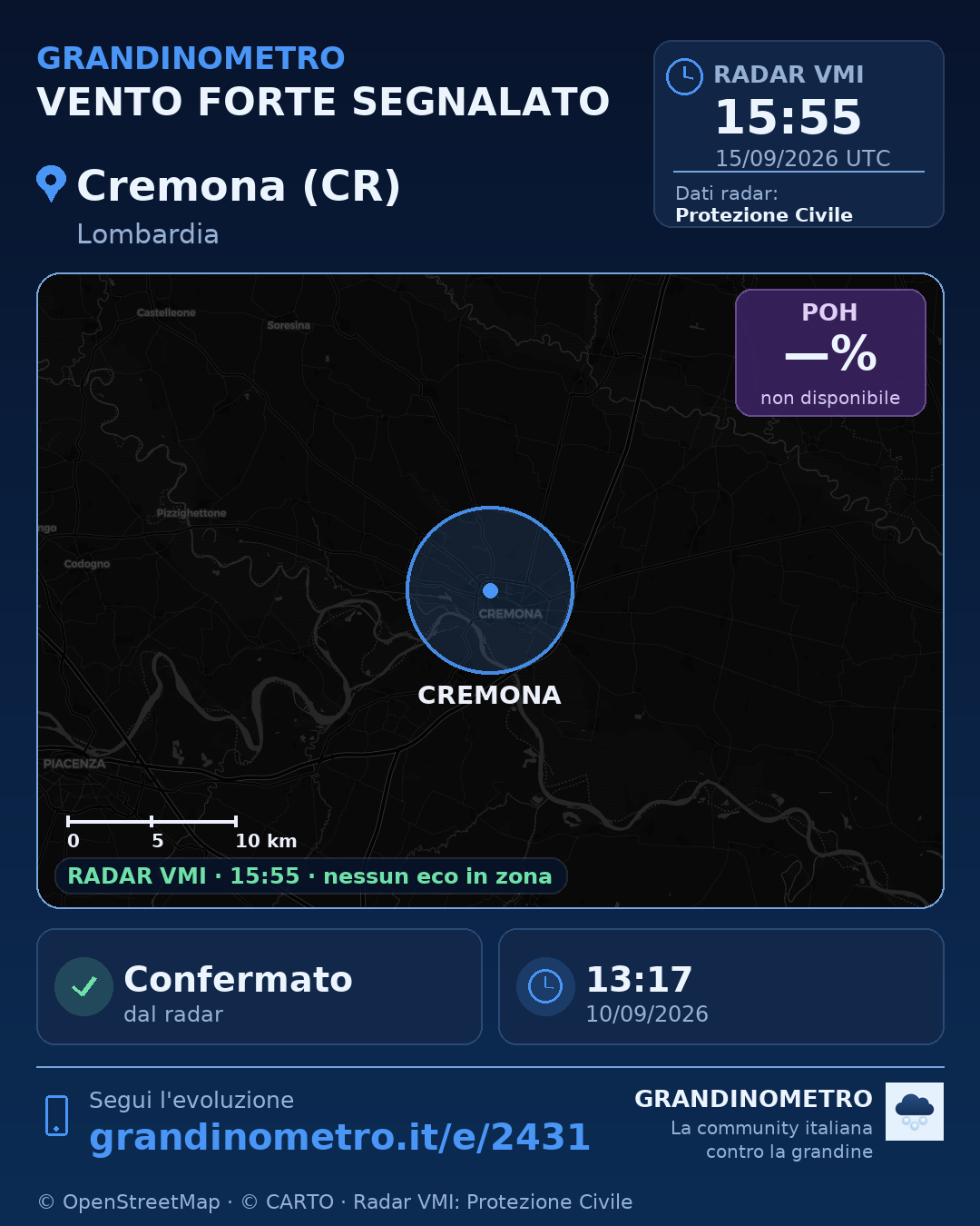 Mappa dell'evento: vento forte a Cremona (CR)