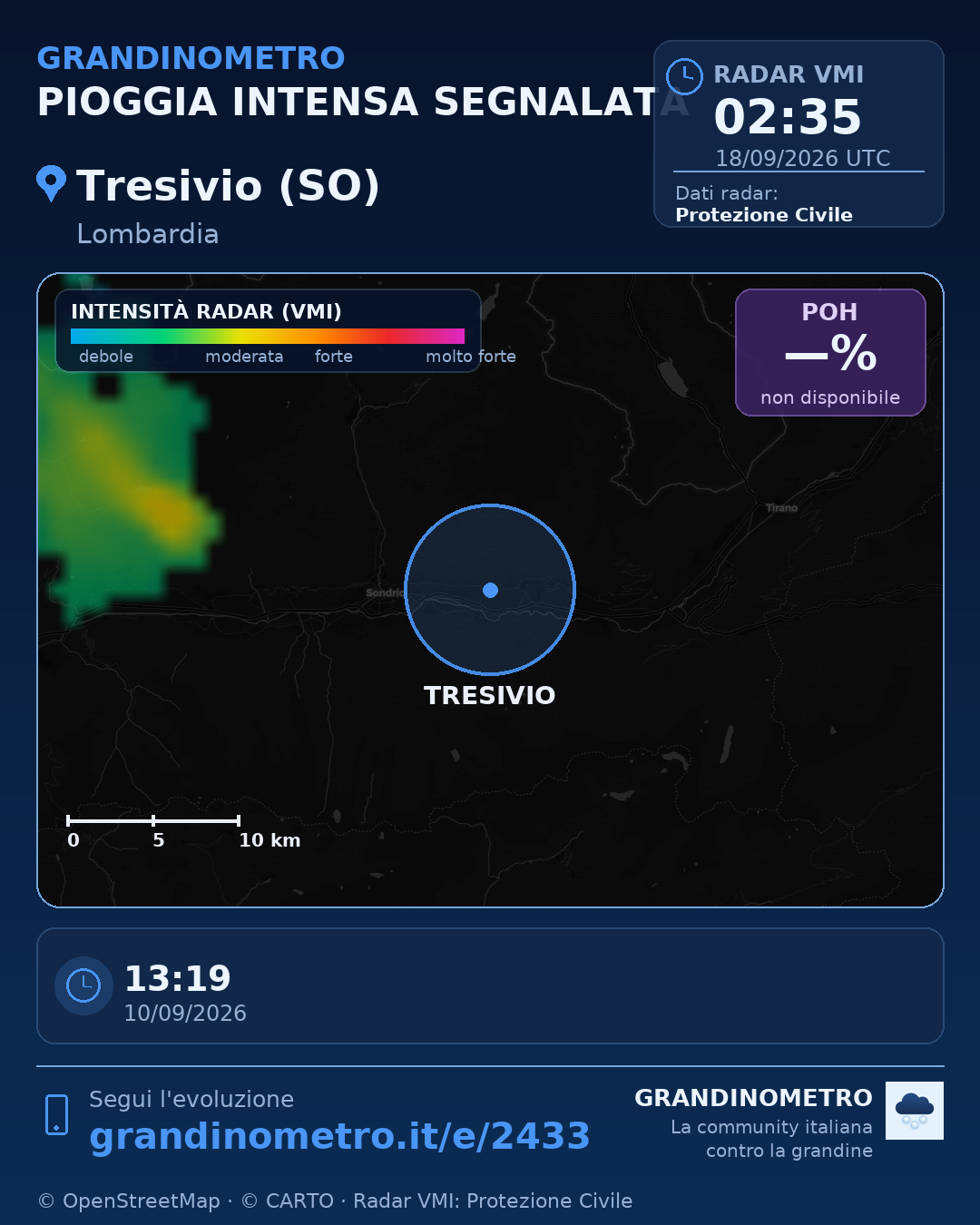 Mappa dell'evento: pioggia intensa a Tresivio (SO)