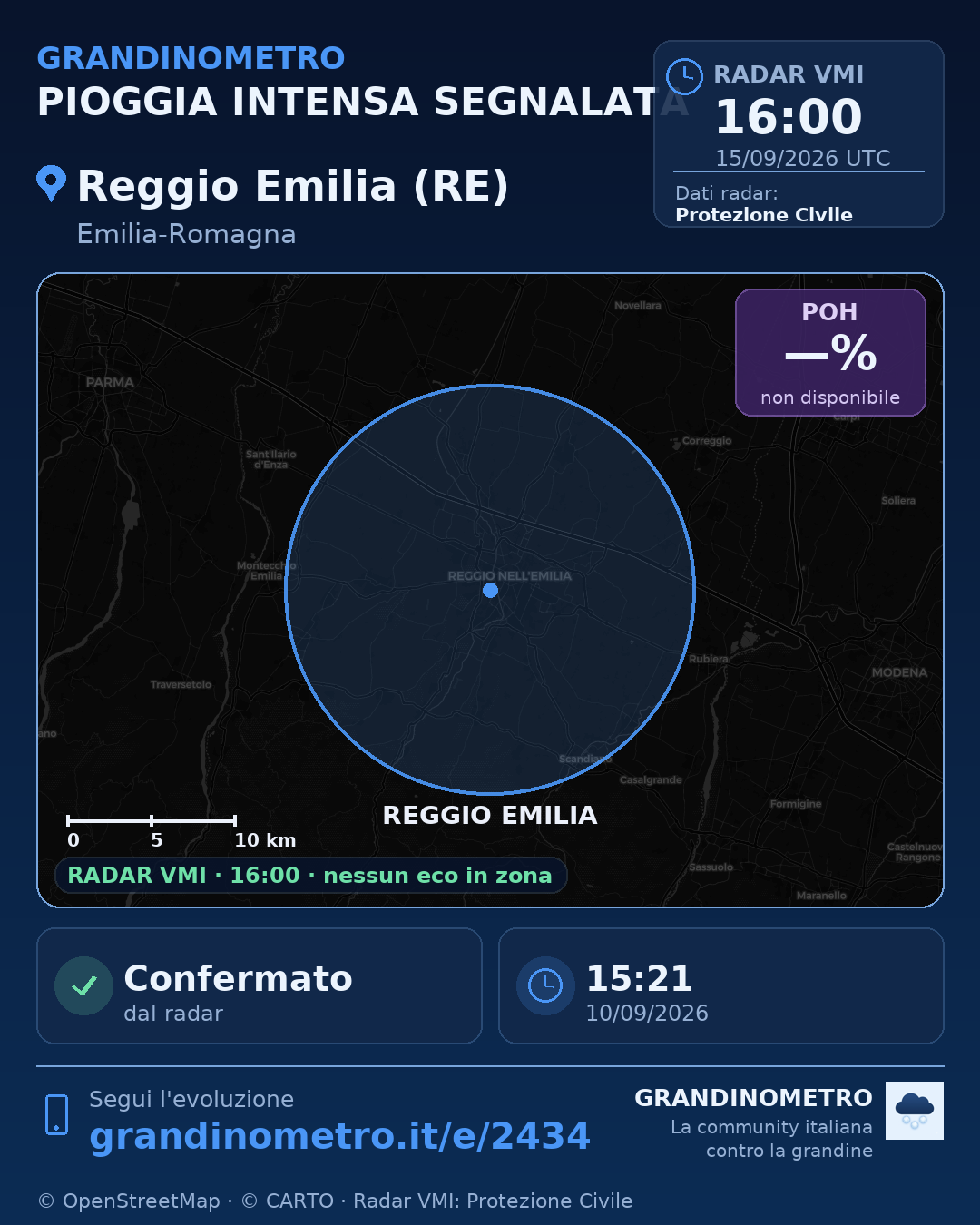 Mappa dell'evento: pioggia intensa a Reggio Emilia (RE)