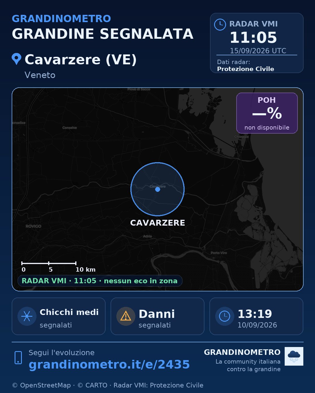 Mappa dell'evento: grandine a Cavarzere (VE)