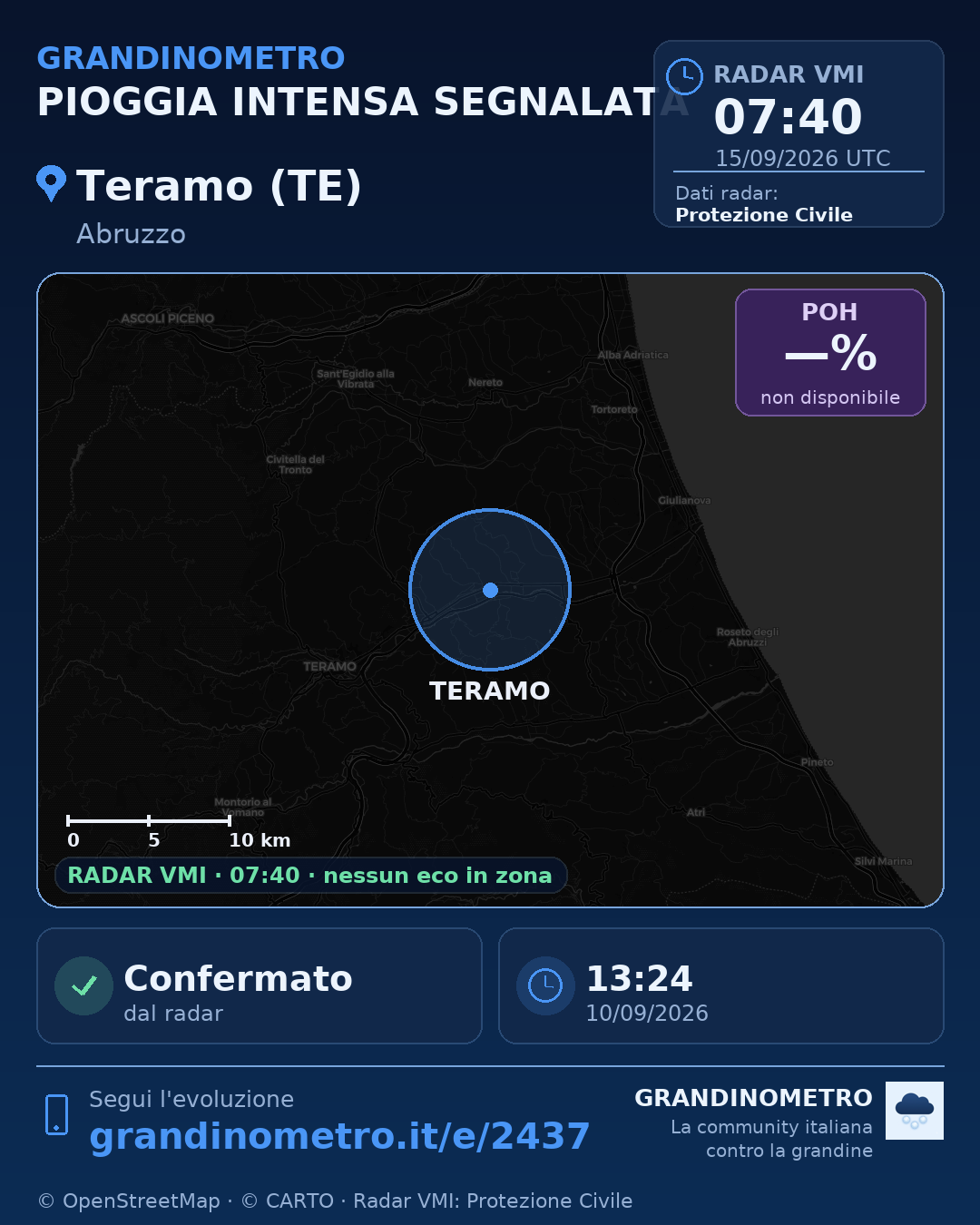 Mappa dell'evento: pioggia intensa a Teramo (TE)