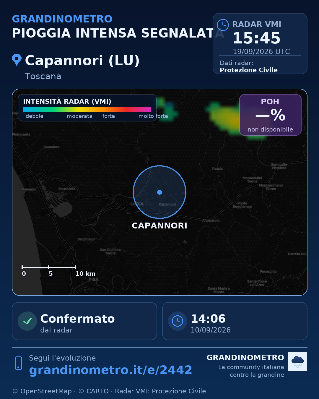Mappa dell'evento: pioggia intensa a Capannori (LU)