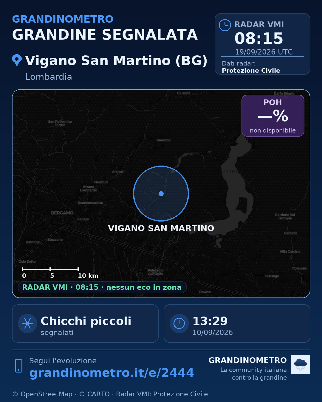 Mappa dell'evento: grandine a Vigano San Martino (BG)