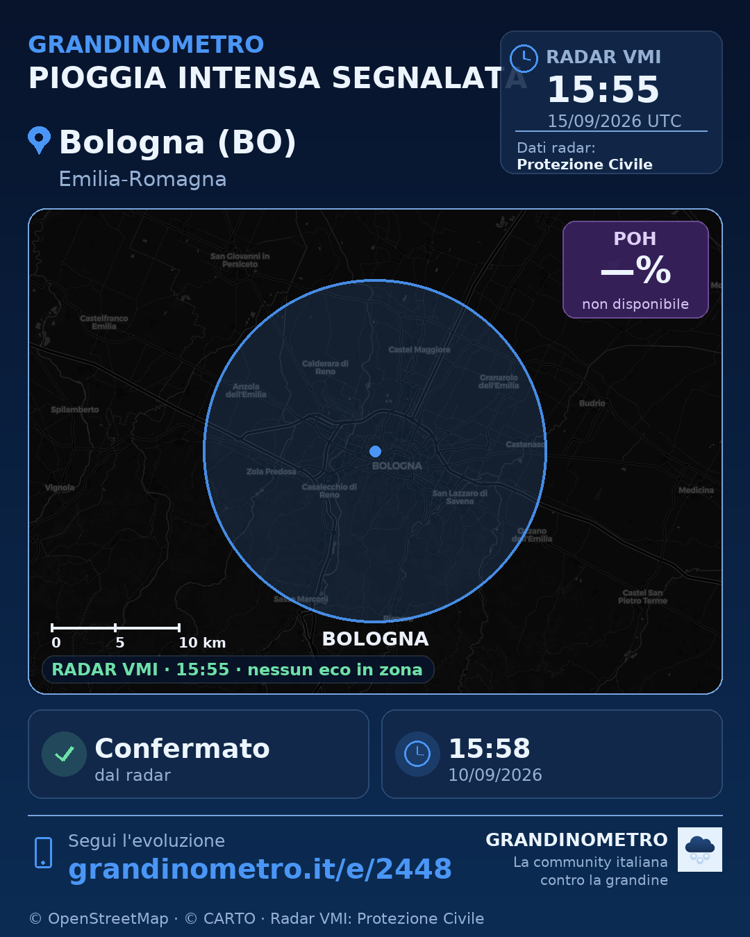 Mappa dell'evento: pioggia intensa a Bologna (BO)