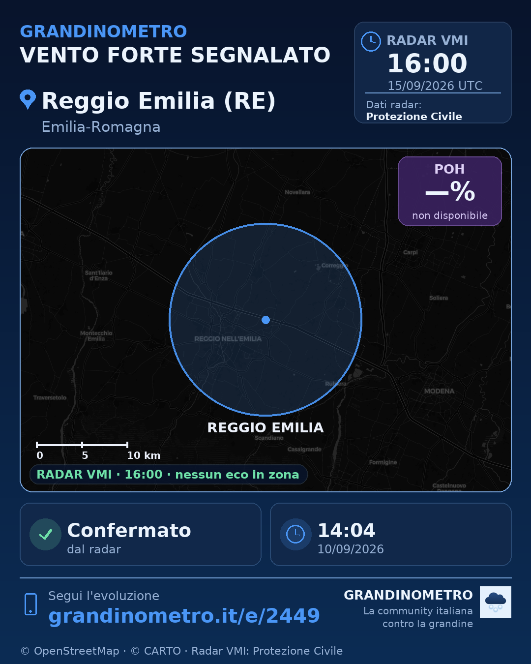 Mappa dell'evento: vento forte a Reggio Emilia (RE)