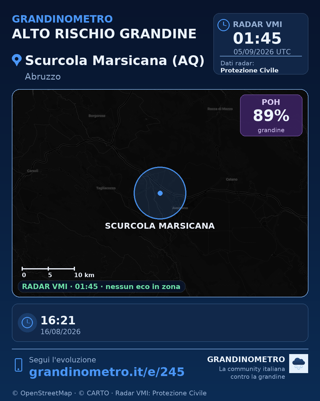 Mappa dell'evento: grandine a Scurcola Marsicana (AQ)