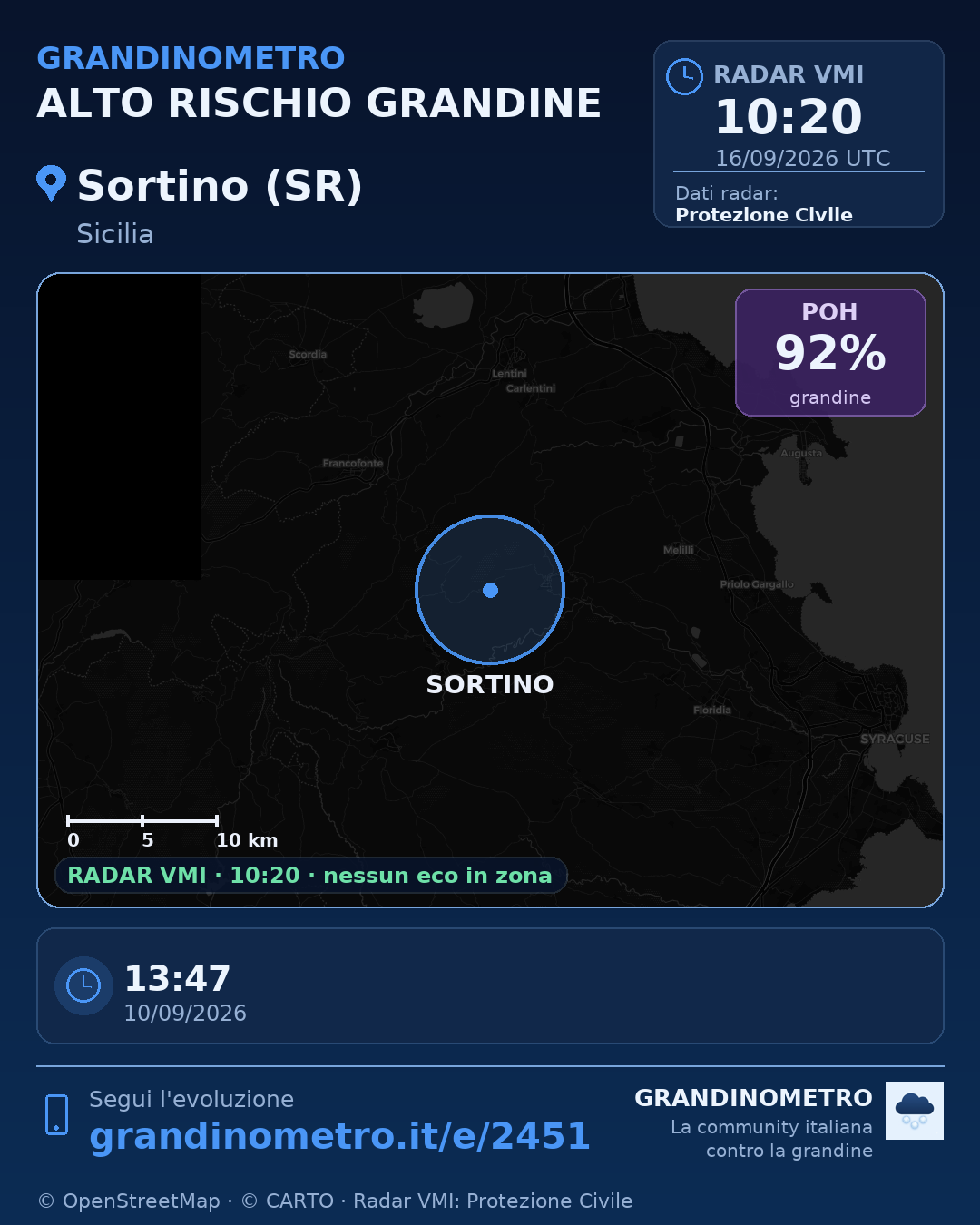 Mappa dell'evento: grandine a Sortino (SR)