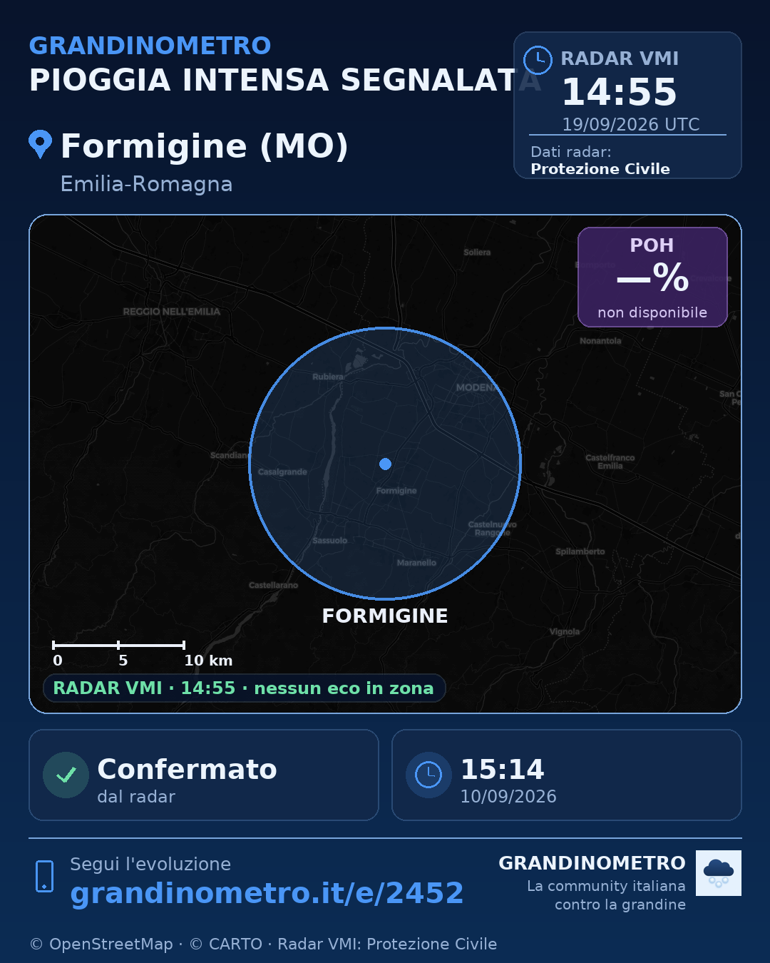 Mappa dell'evento: pioggia intensa a Formigine (MO)
