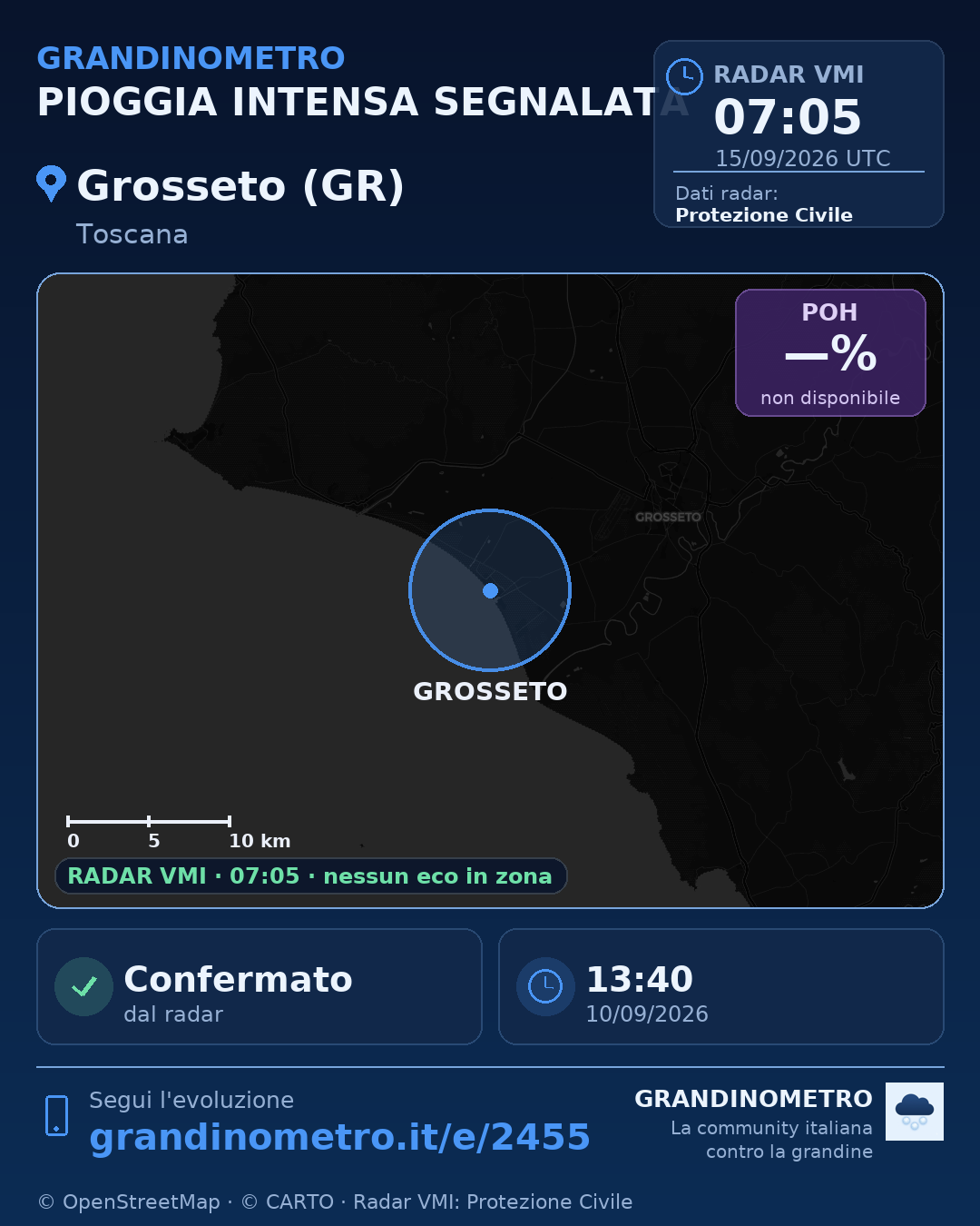 Mappa dell'evento: pioggia intensa a Grosseto (GR)