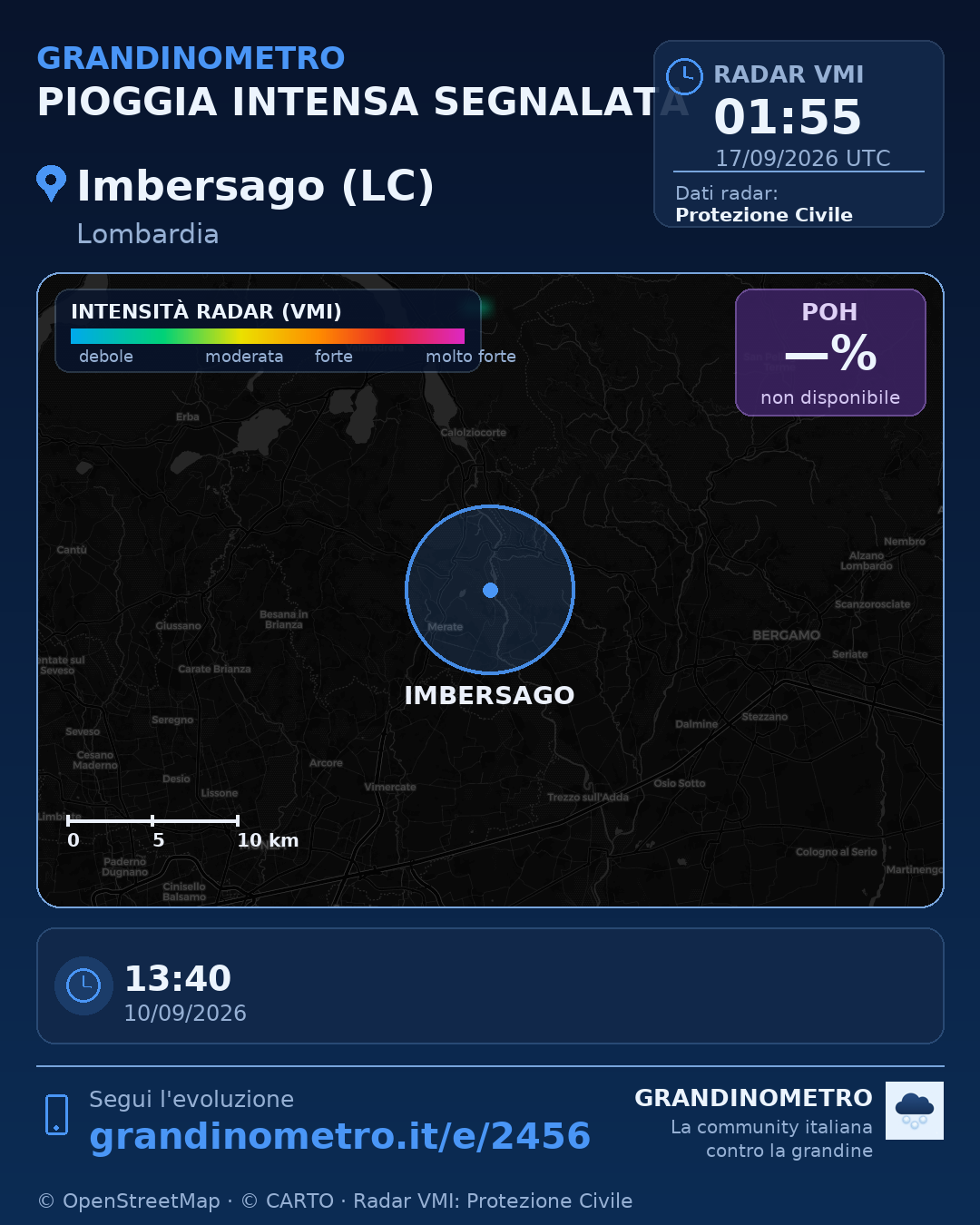 Mappa dell'evento: pioggia intensa a Imbersago (LC)