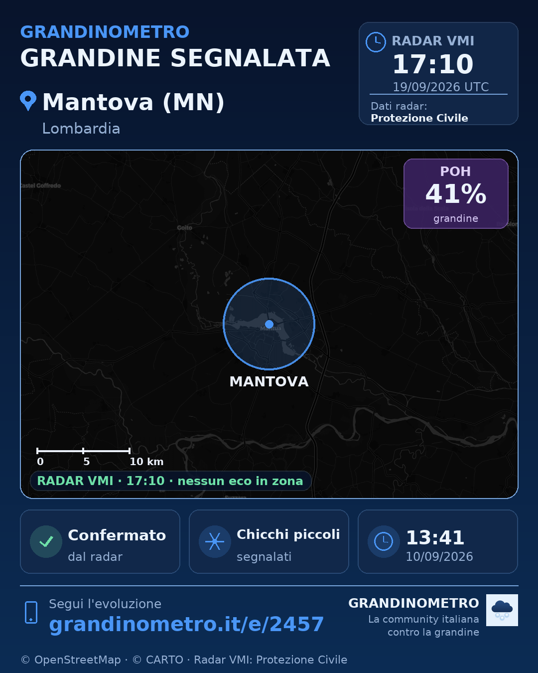 Mappa dell'evento: grandine a Mantova (MN)