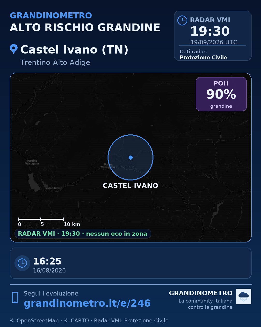 Mappa dell'evento: grandine a Castel Ivano (TN)
