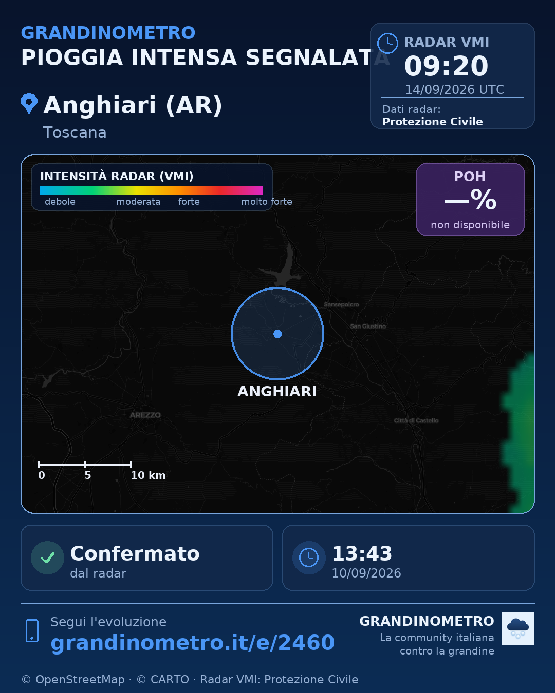 Mappa dell'evento: pioggia intensa ad Anghiari (AR)