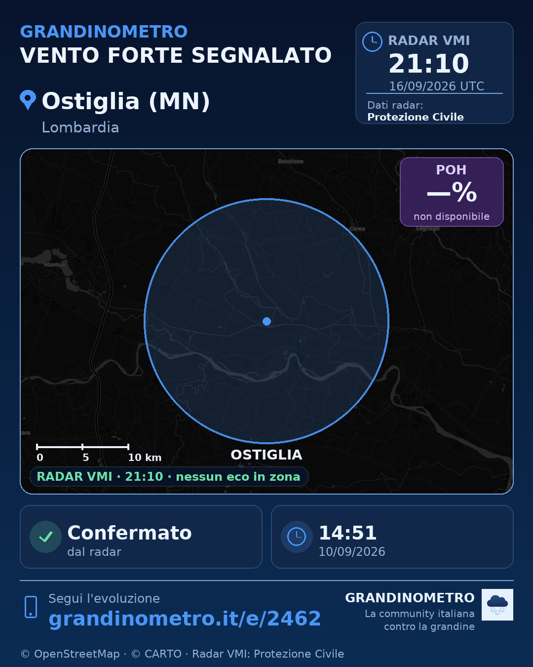 Mappa dell'evento: vento forte a Ostiglia (MN)