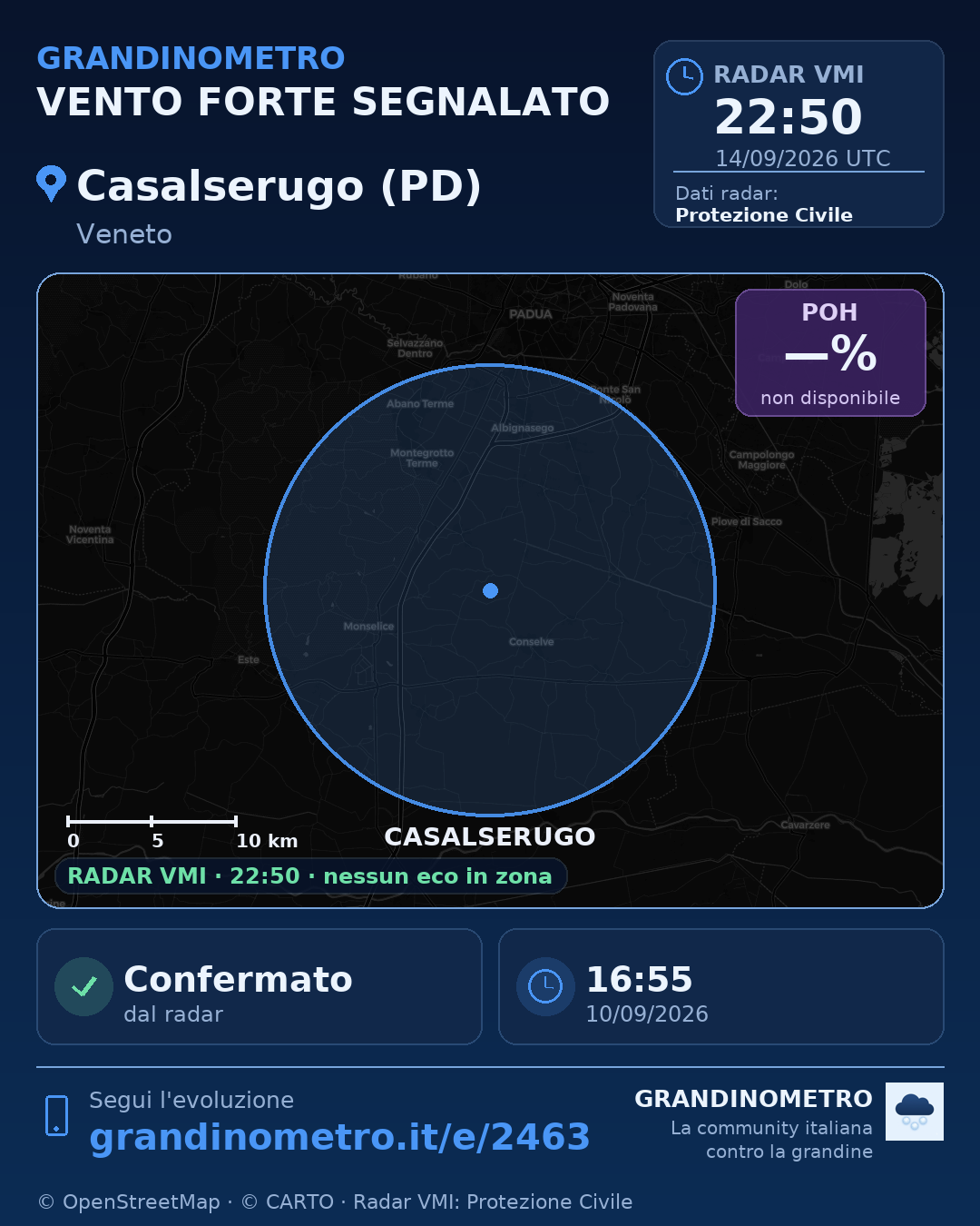 Mappa dell'evento: vento forte a Casalserugo (PD)