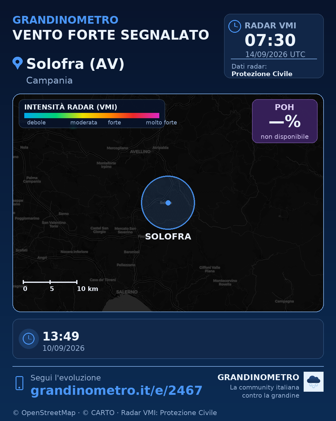 Mappa dell'evento: vento forte a Solofra (AV)
