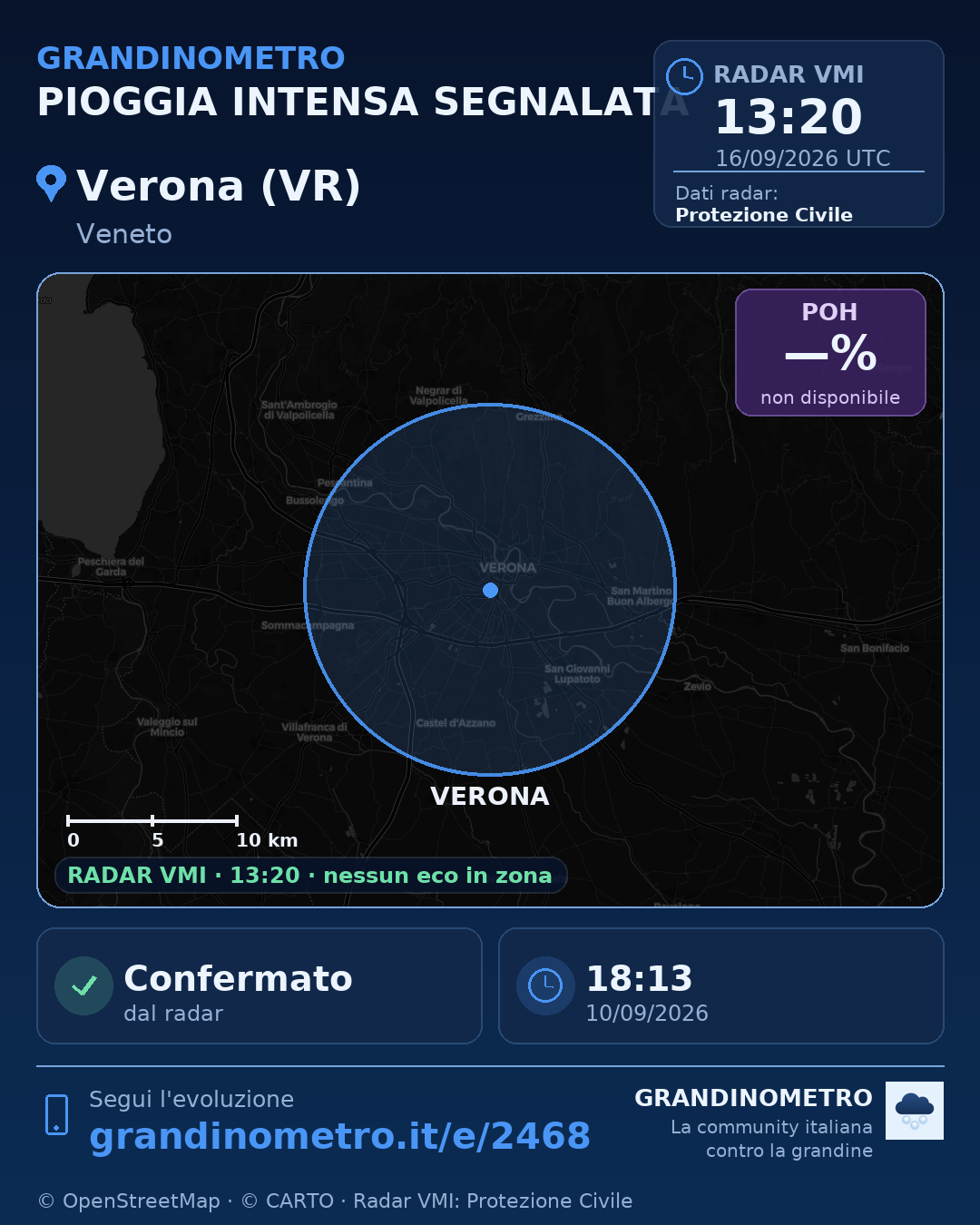 Mappa dell'evento: pioggia intensa a Verona (VR)