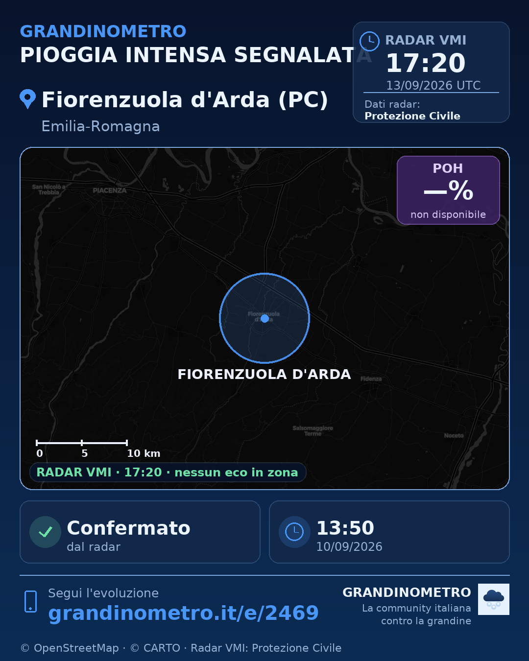 Mappa dell'evento: pioggia intensa a Fiorenzuola d'Arda (PC)