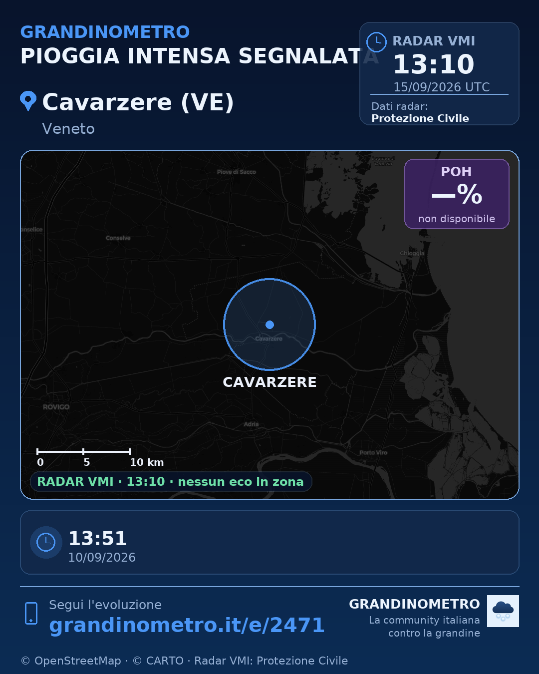 Mappa dell'evento: pioggia intensa a Cavarzere (VE)