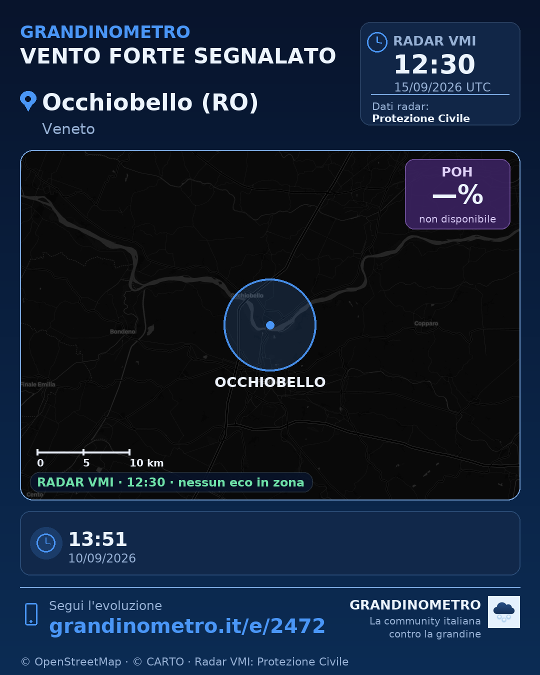 Mappa dell'evento: vento forte a Occhiobello (RO)