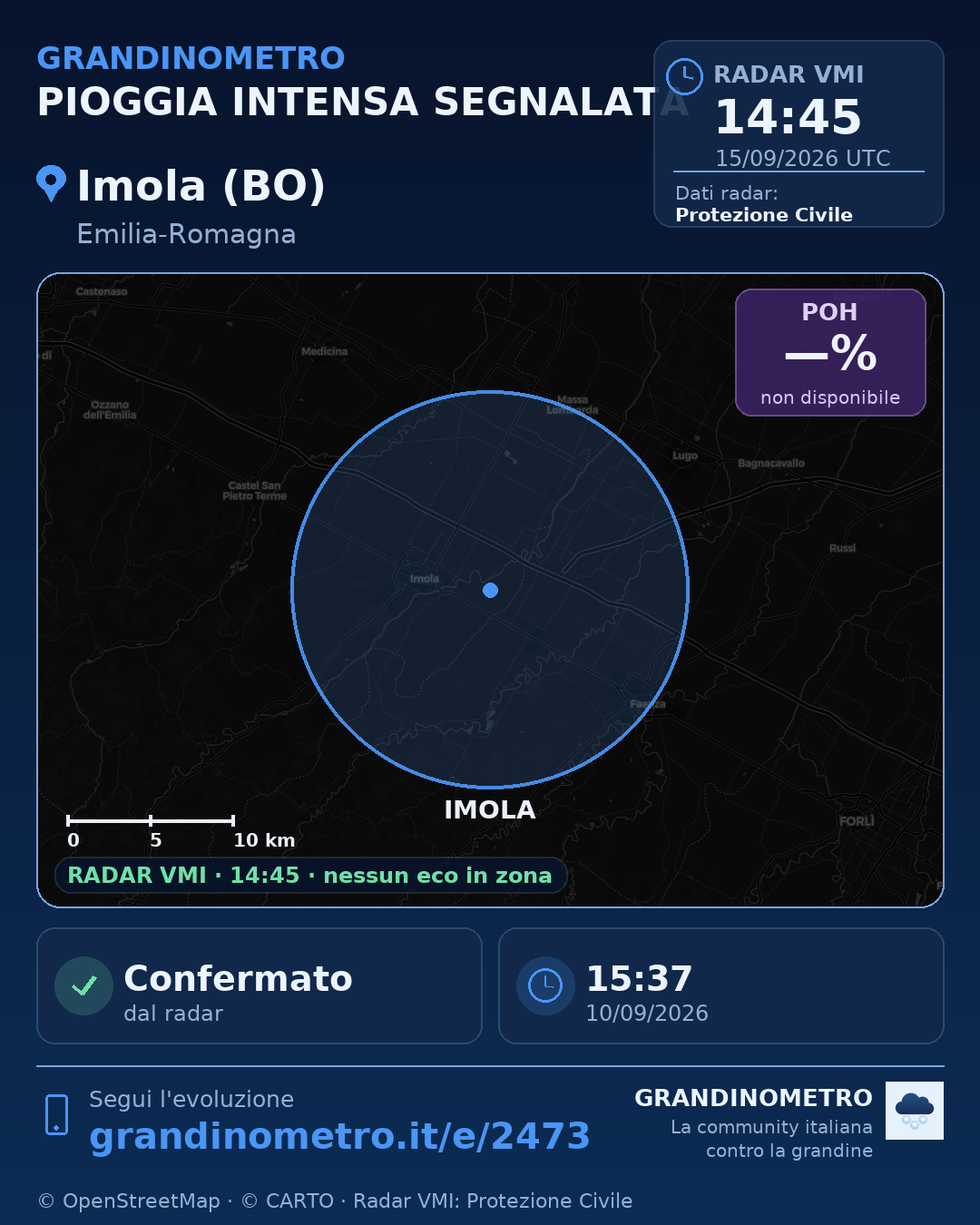 Mappa dell'evento: pioggia intensa a Imola (BO)
