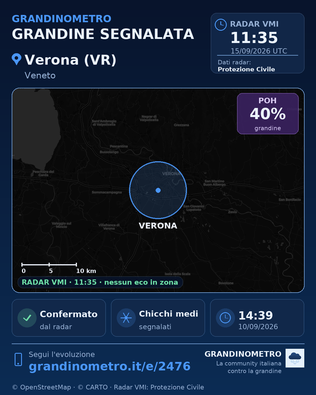 Mappa dell'evento: grandine a Verona (VR)