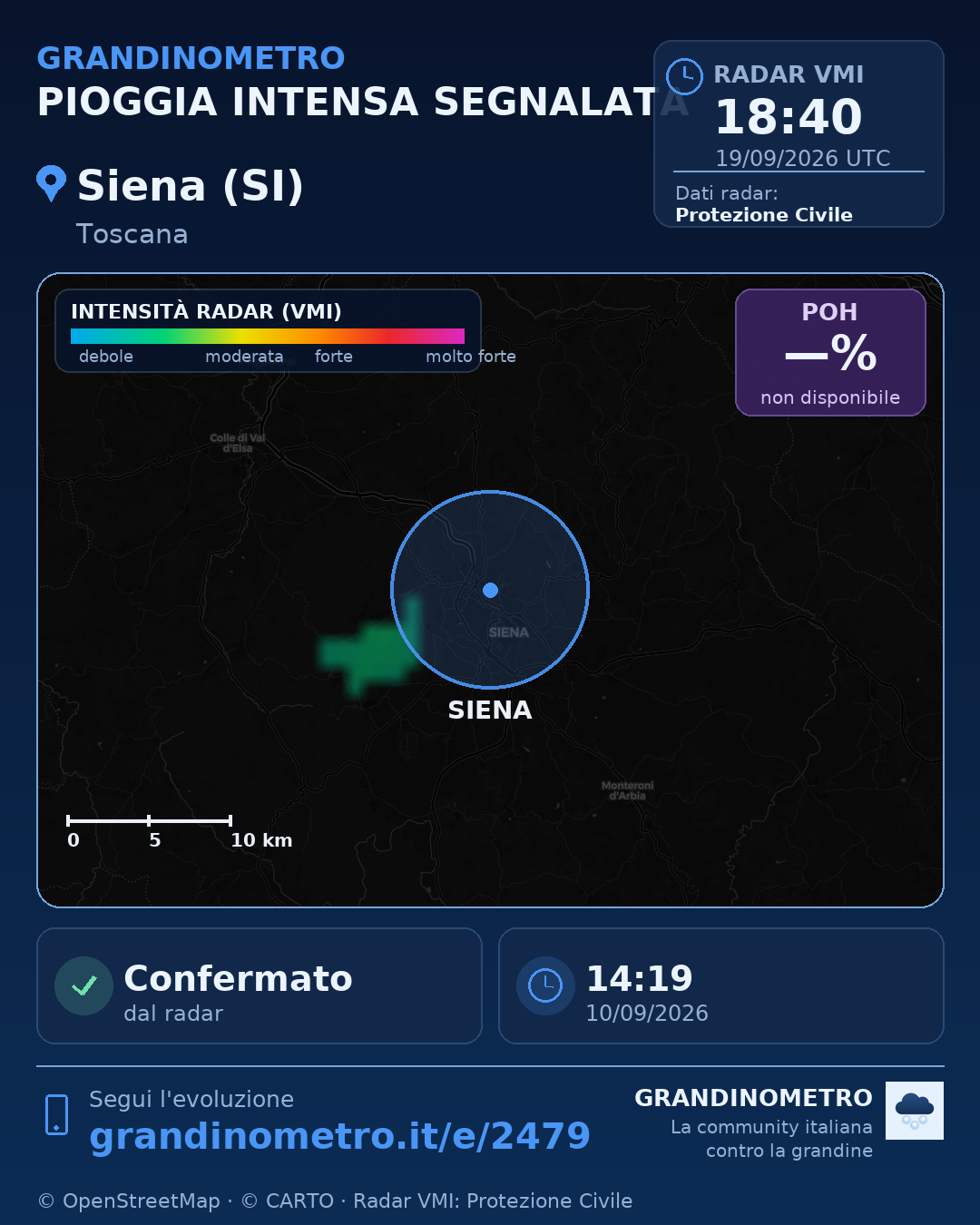 Mappa dell'evento: pioggia intensa a Siena (SI)