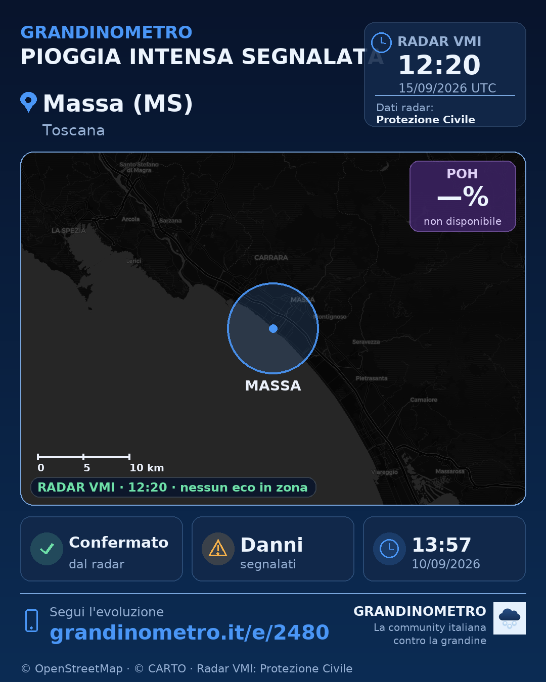 Mappa dell'evento: pioggia intensa a Massa (MS)