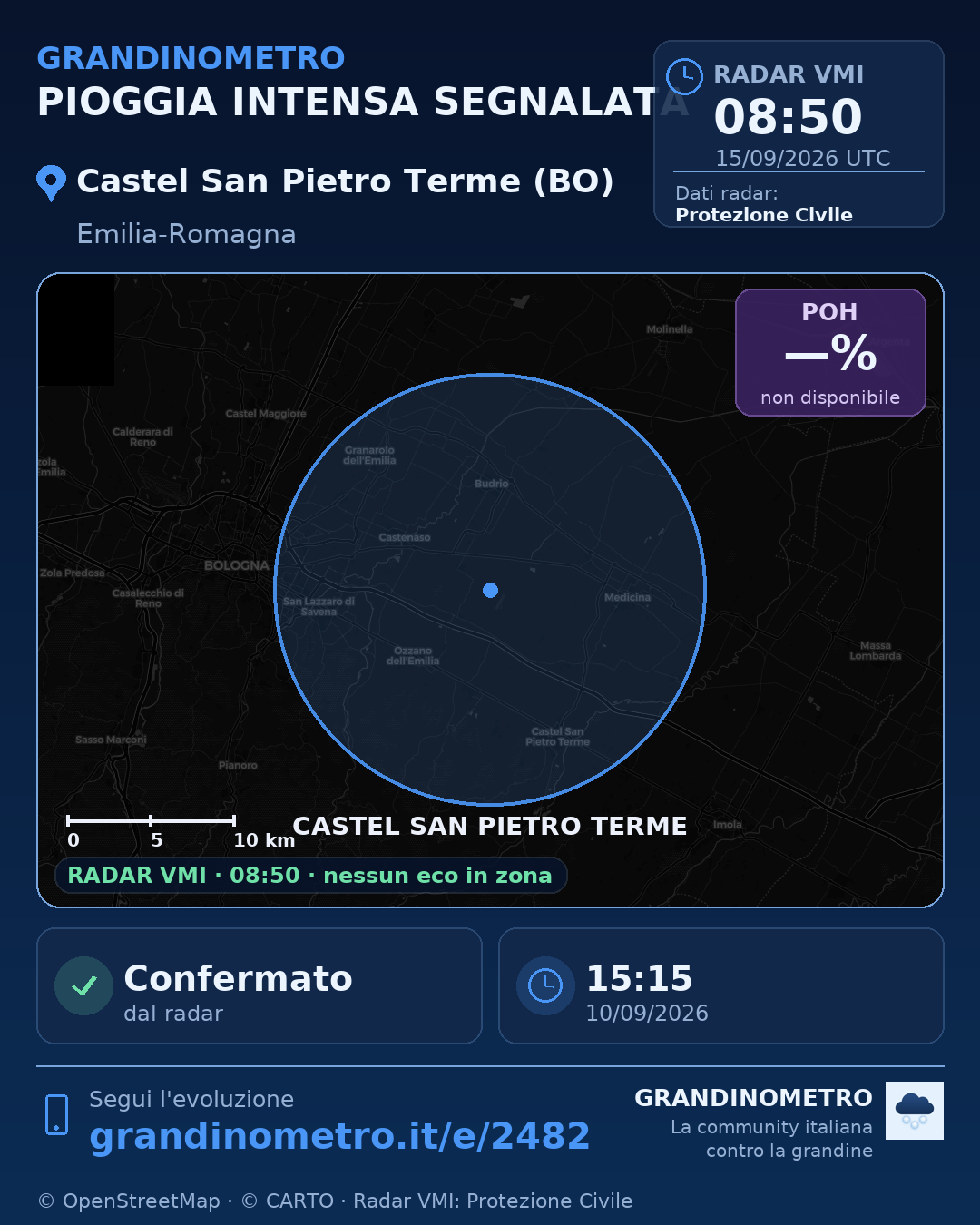 Mappa dell'evento: pioggia intensa a Castel San Pietro Terme (BO)