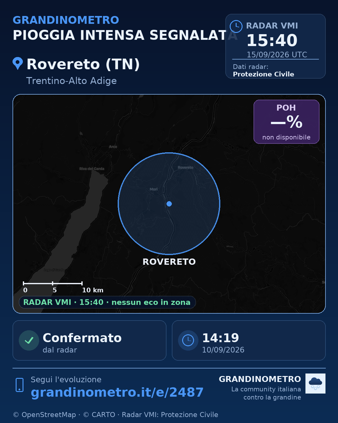 Mappa dell'evento: pioggia intensa a Rovereto (TN)
