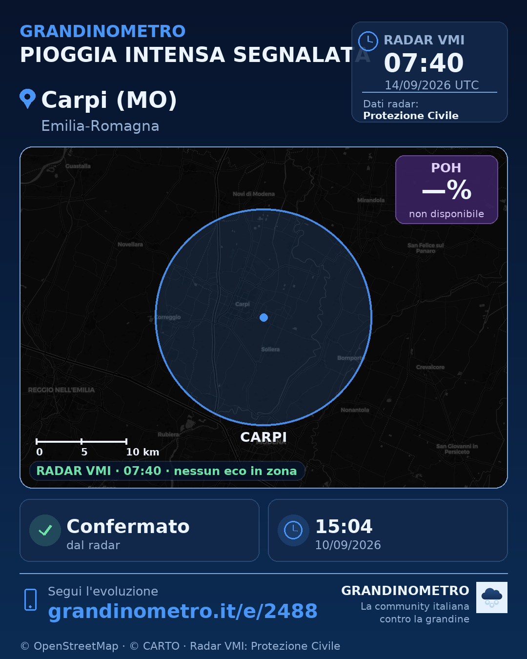 Mappa dell'evento: pioggia intensa a Carpi (MO)