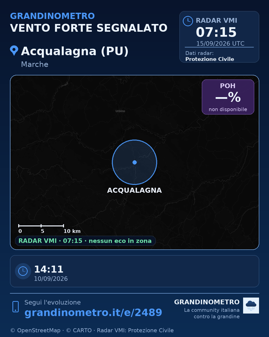 Mappa dell'evento: vento forte ad Acqualagna (PU)