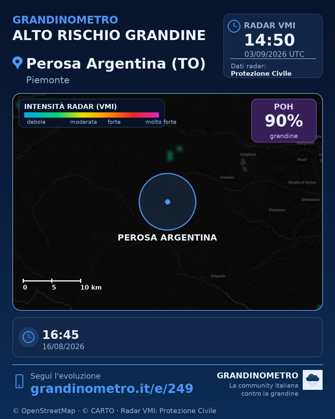 Mappa dell'evento: grandine a Perosa Argentina (TO)