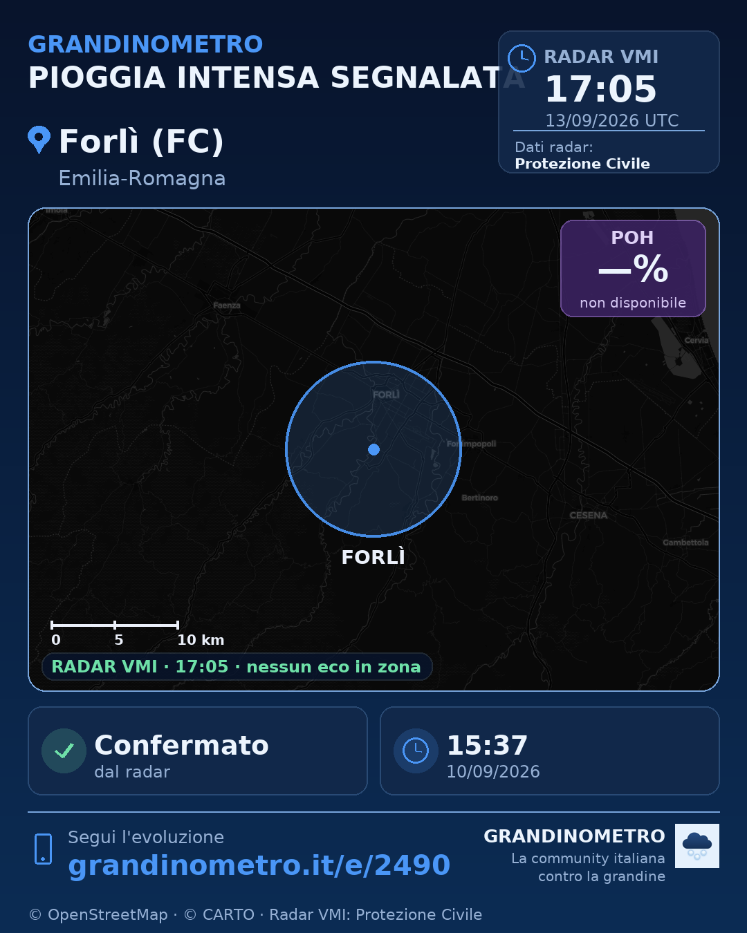 Mappa dell'evento: pioggia intensa a Forlì (FC)