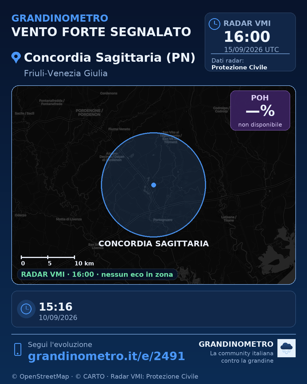 Mappa dell'evento: vento forte a Concordia Sagittaria (PN)