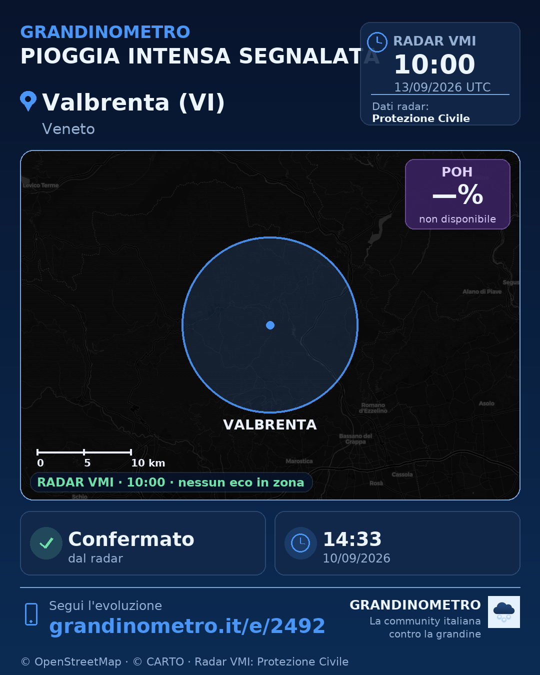 Mappa dell'evento: pioggia intensa a Valbrenta (VI)