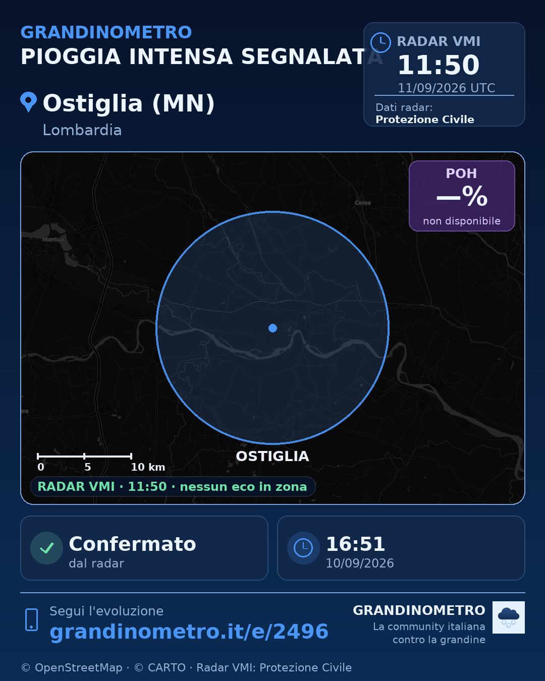 Mappa dell'evento: pioggia intensa a Ostiglia (MN)