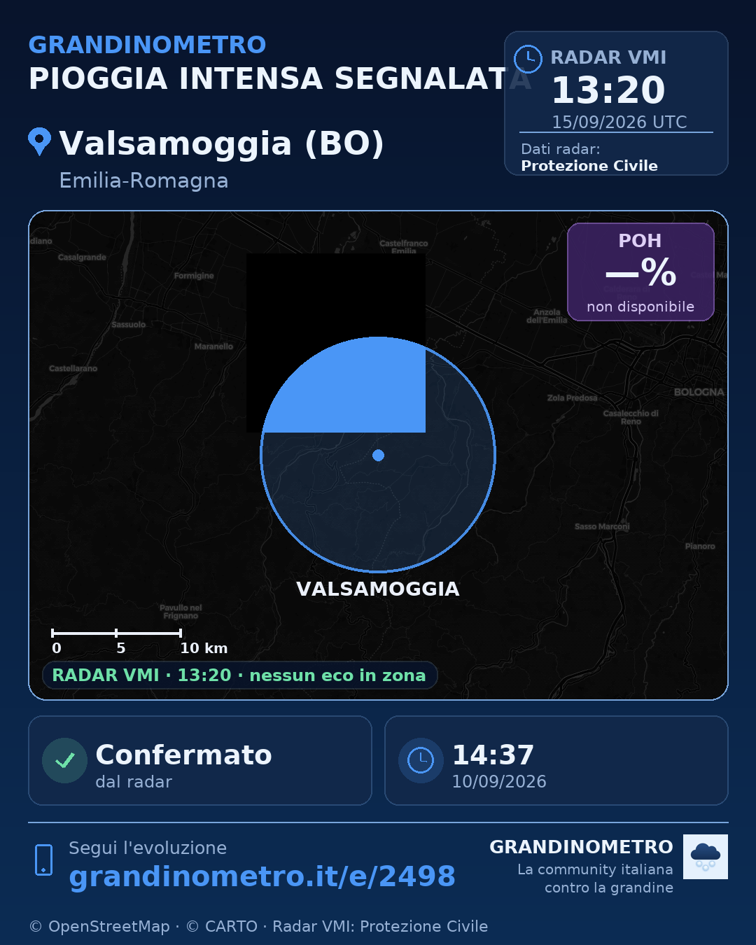 Mappa dell'evento: pioggia intensa a Valsamoggia (BO)