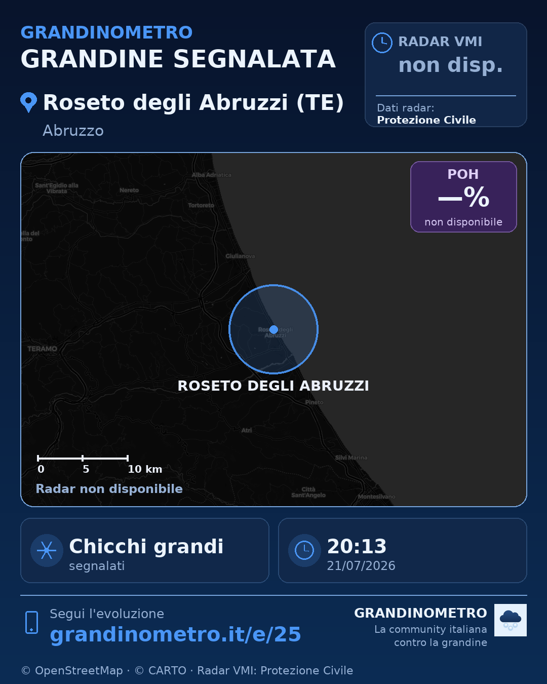 Mappa dell'evento: grandine a Roseto degli Abruzzi (TE)