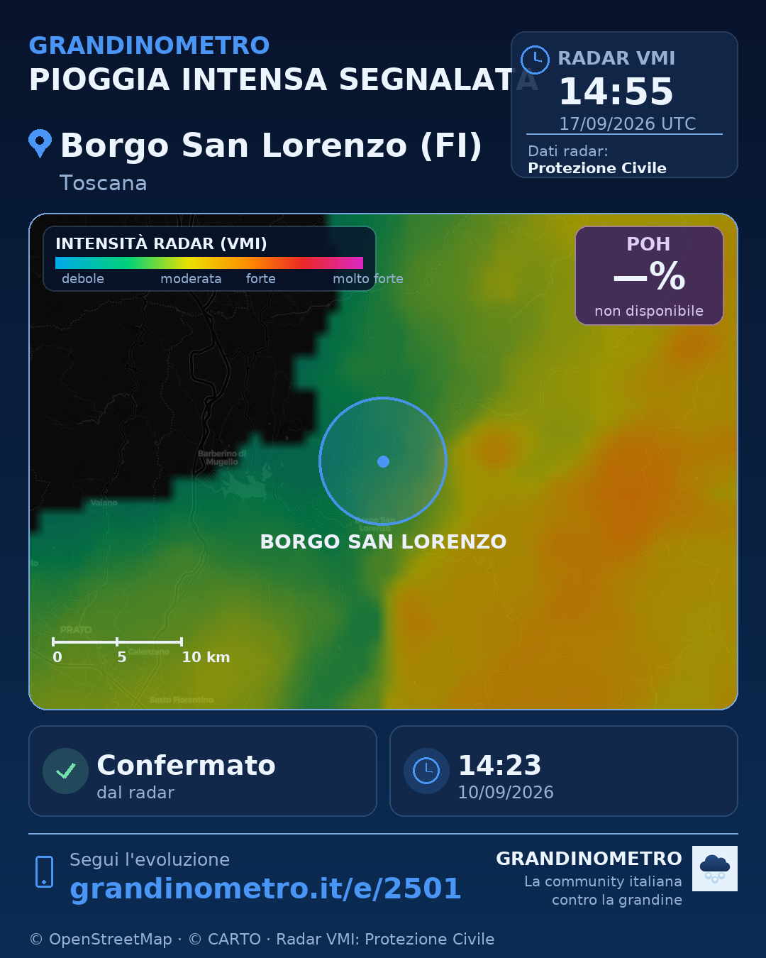 Mappa dell'evento: pioggia intensa a Borgo San Lorenzo (FI)