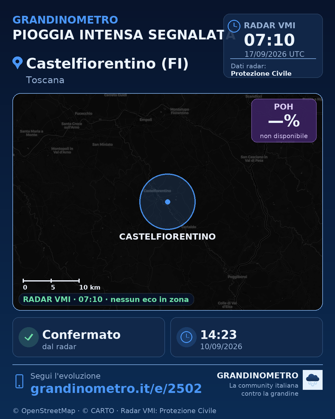 Mappa dell'evento: pioggia intensa a Castelfiorentino (FI)