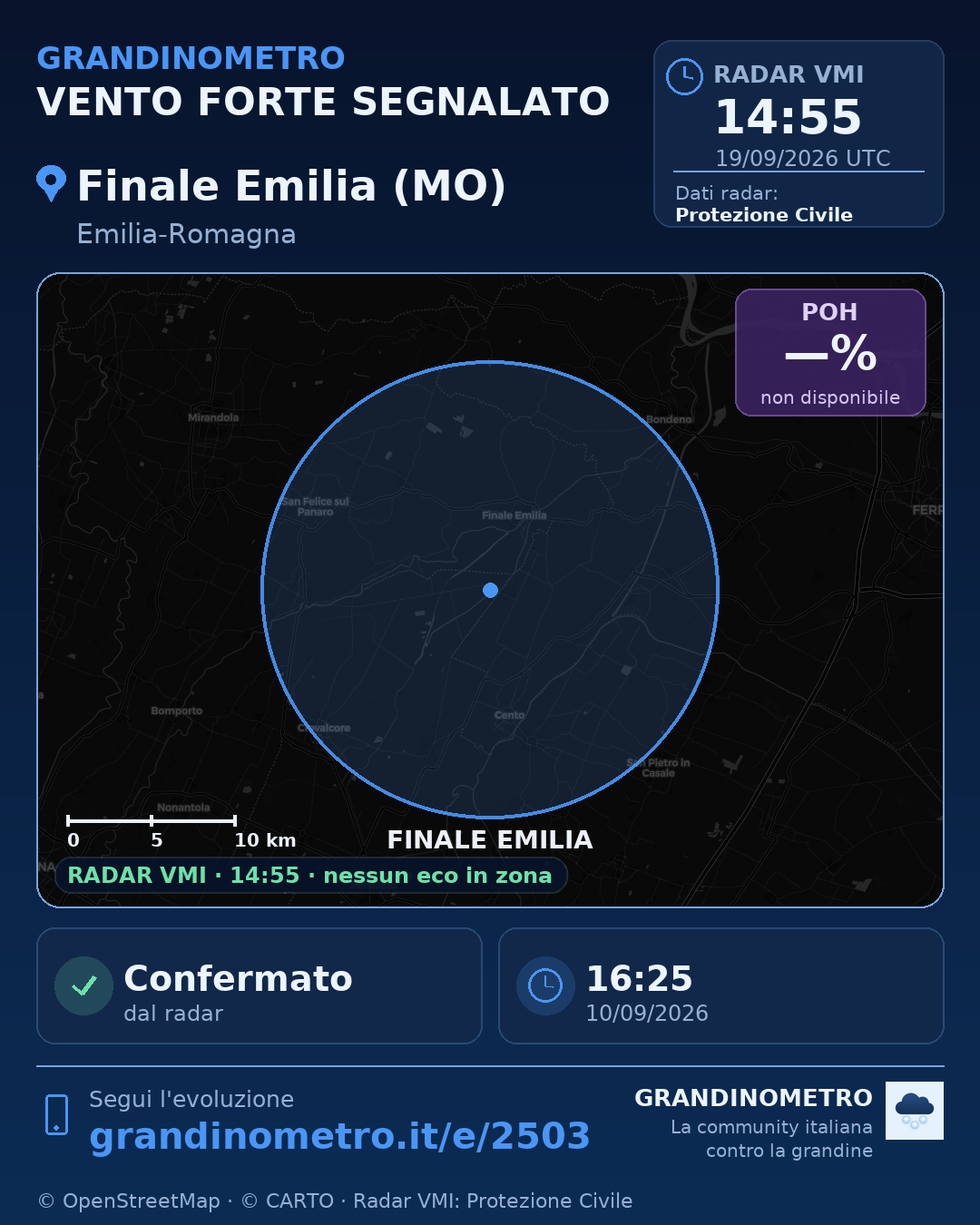 Mappa dell'evento: vento forte a Finale Emilia (MO)
