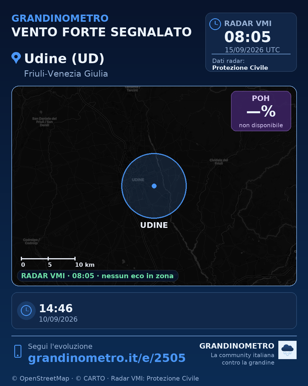Mappa dell'evento: vento forte a Udine (UD)