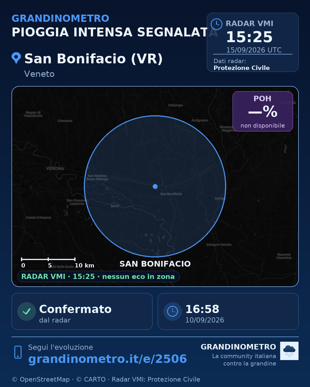 Mappa dell'evento: pioggia intensa a San Bonifacio (VR)