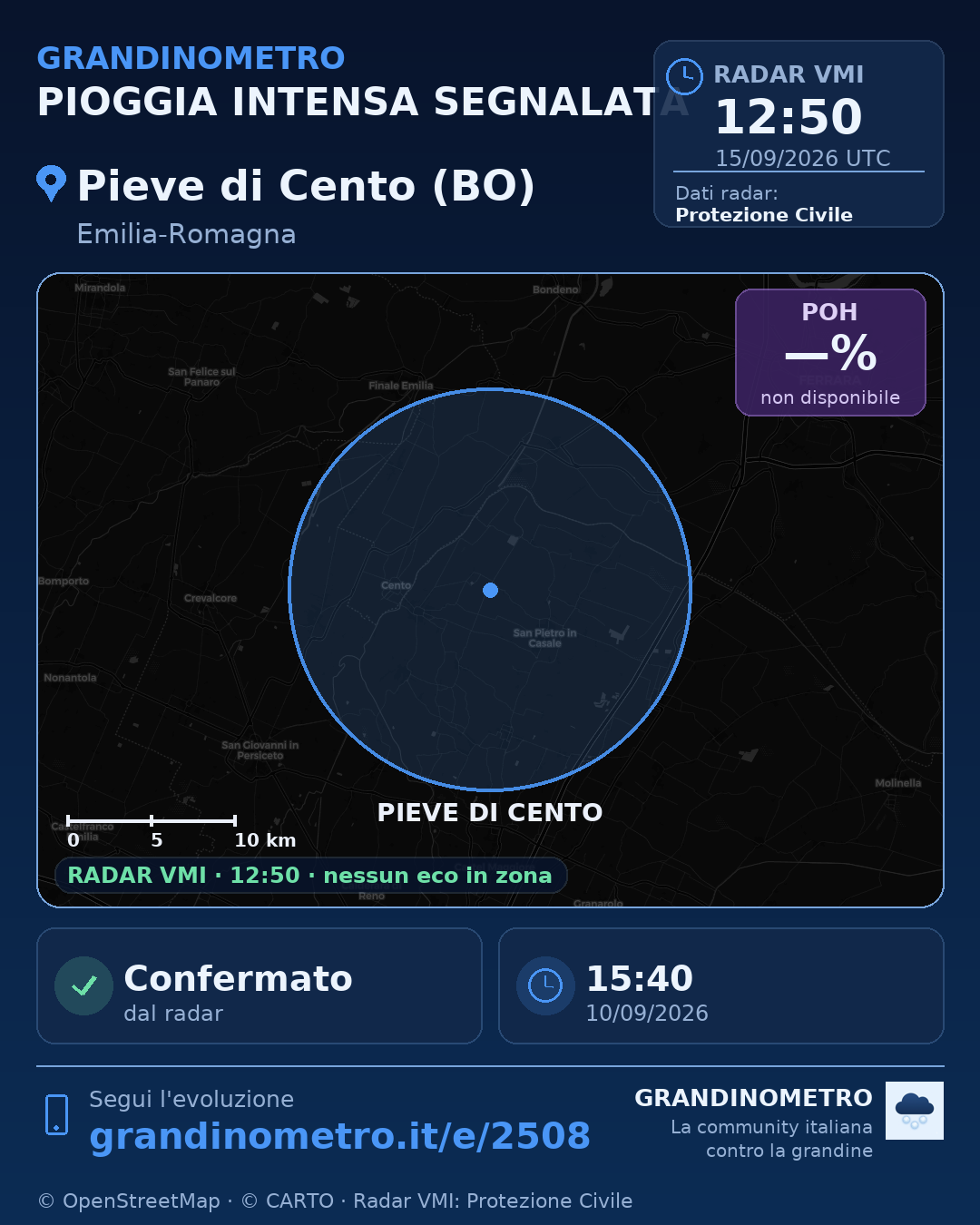 Mappa dell'evento: pioggia intensa a Pieve di Cento (BO)