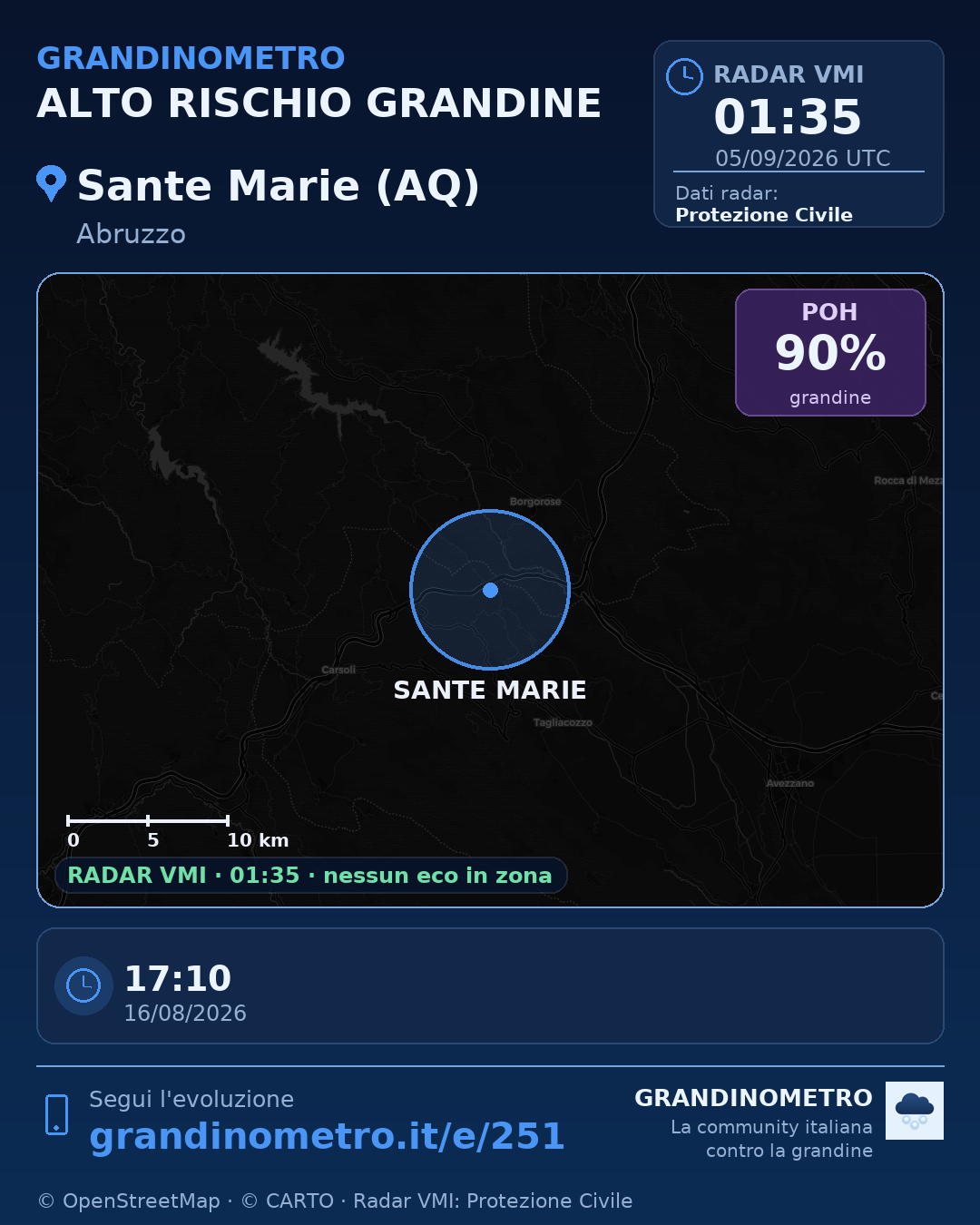 Mappa dell'evento: grandine a Sante Marie (AQ)