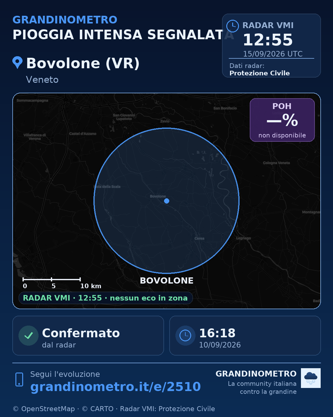 Mappa dell'evento: pioggia intensa a Bovolone (VR)