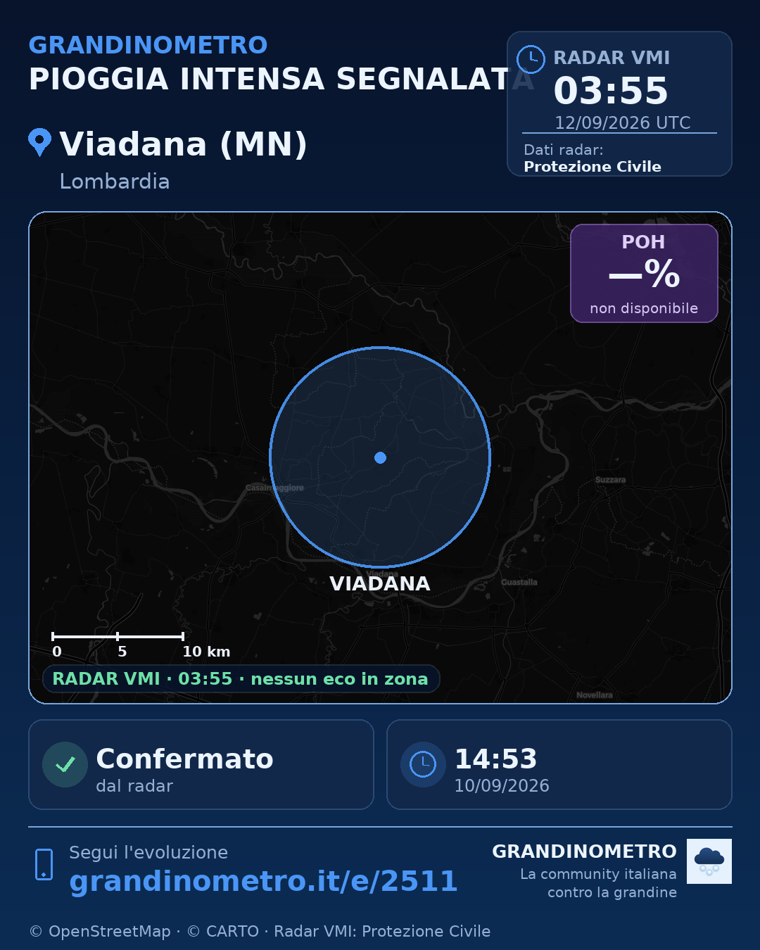 Mappa dell'evento: pioggia intensa a Viadana (MN)