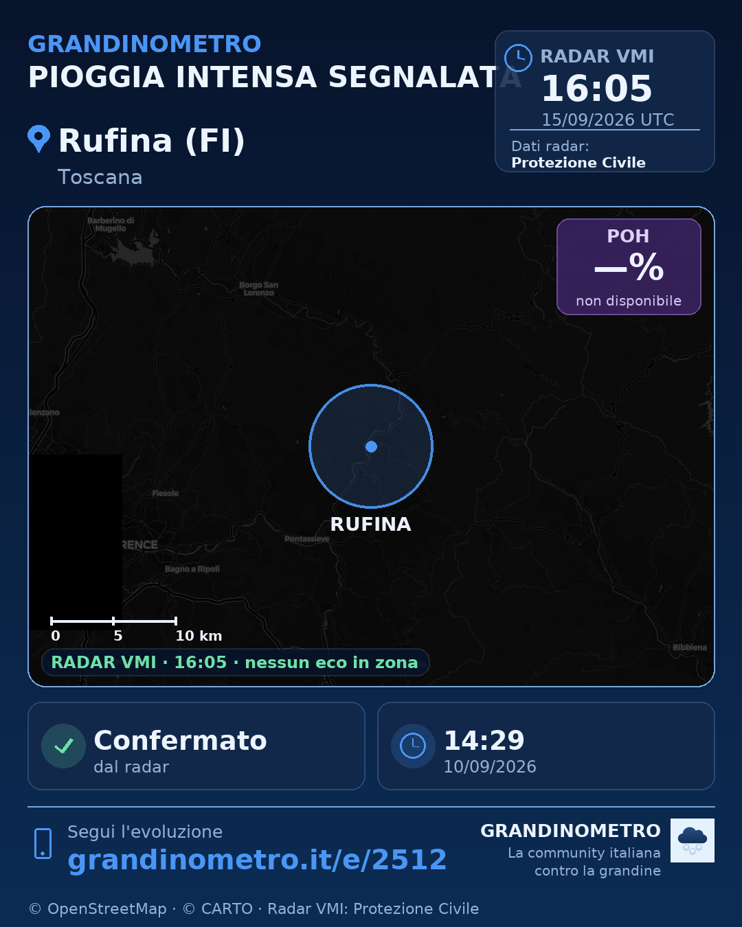 Mappa dell'evento: pioggia intensa a Rufina (FI)