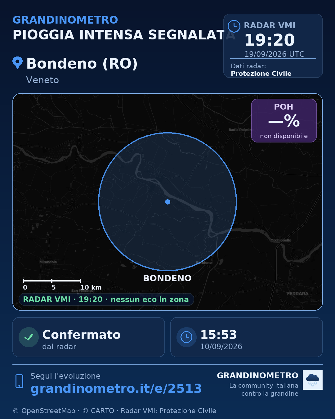 Mappa dell'evento: pioggia intensa a Bondeno (RO)